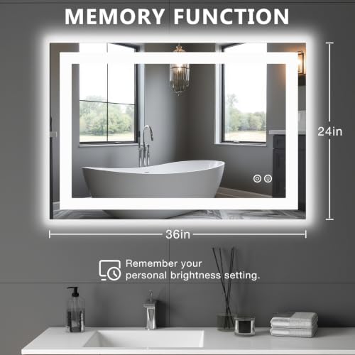 DUMOS 24.1"x36.1" LED Bathroom Mirror view 2