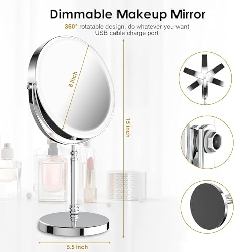 DEIOVWXS Makeup Mirror Rechargeable Vanity view 3