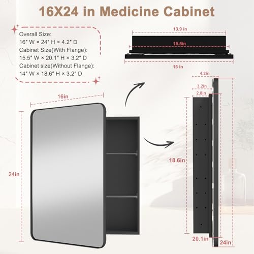 Venlus Medicine Cabinet with Mirror view 3