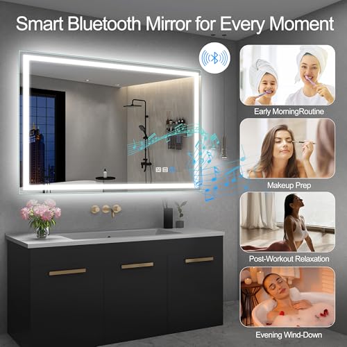 SBAGNO 24x32 LED-Bathroom-Mirror-with-Bluetooth Dimmable-Lighted-Bathroom-Vanity-Mirror-with-3-Colors，Backlit + view 4
