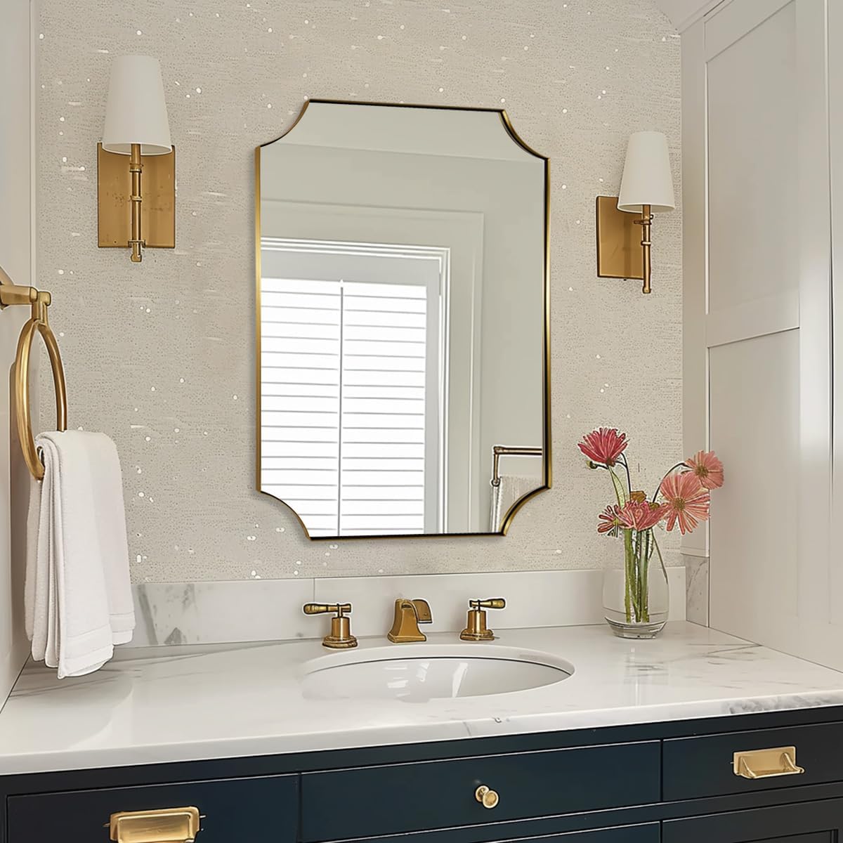 ANDY STAR Gold Scalloped Bathroom Mirror
